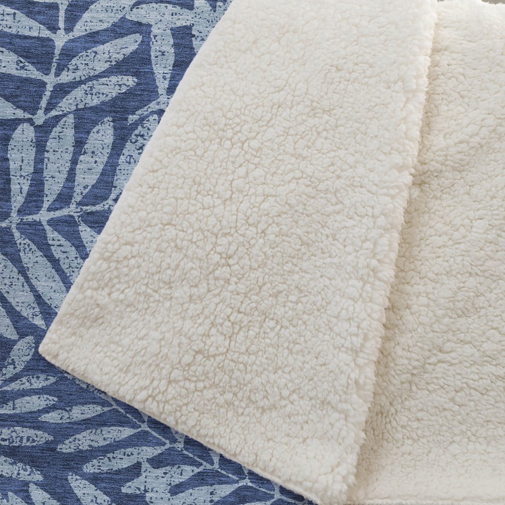 Premium Machine Washable ASB899 Navy 50" x 70" Sherpa Throw Blanket. Picture 2