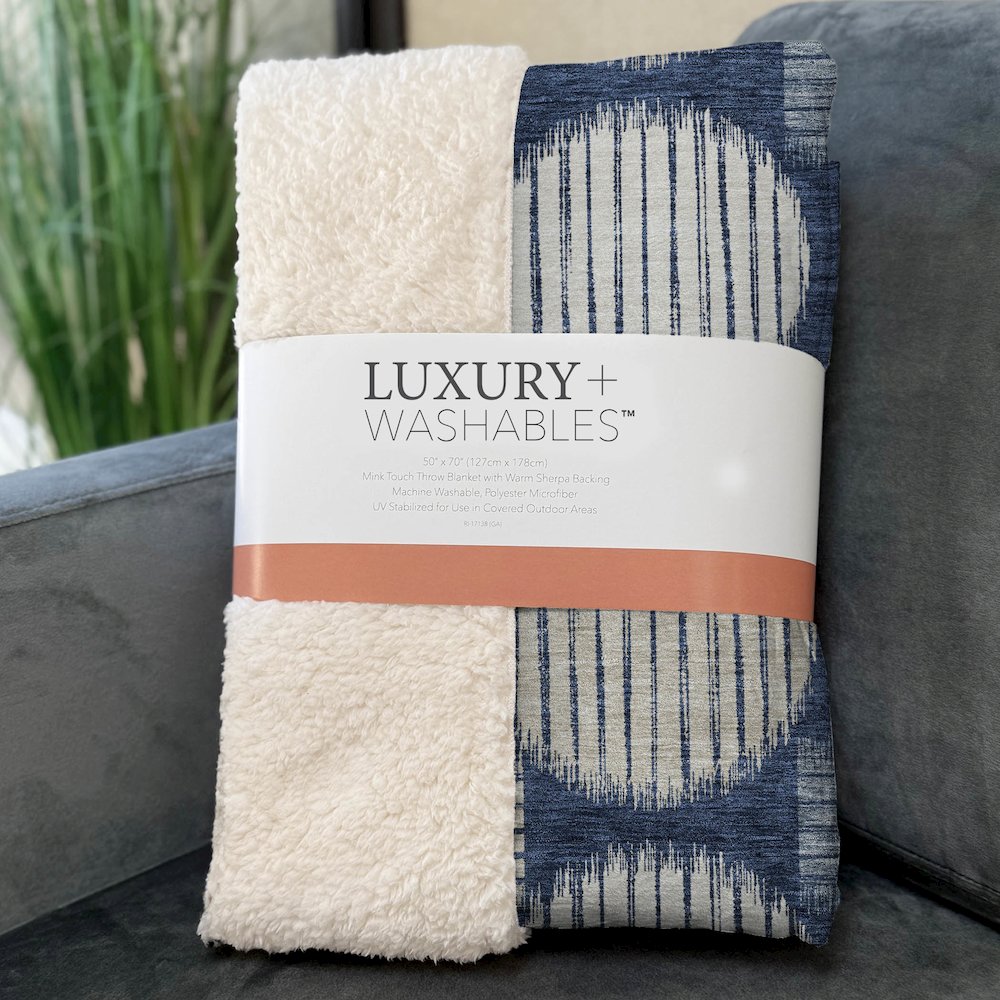 Premium Machine Washable ASB900 Navy 50" x 70" Sherpa Throw Blanket. Picture 3