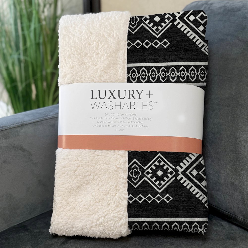 Premium Machine Washable ASB901 Black 50" x 70" Sherpa Throw Blanket. Picture 3