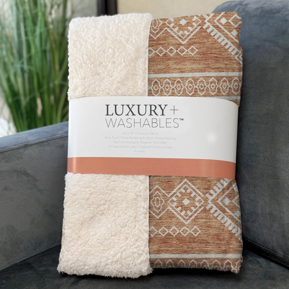 Premium Machine Washable ASB901 Copper 50" x 70" Sherpa Throw Blanket. Picture 3
