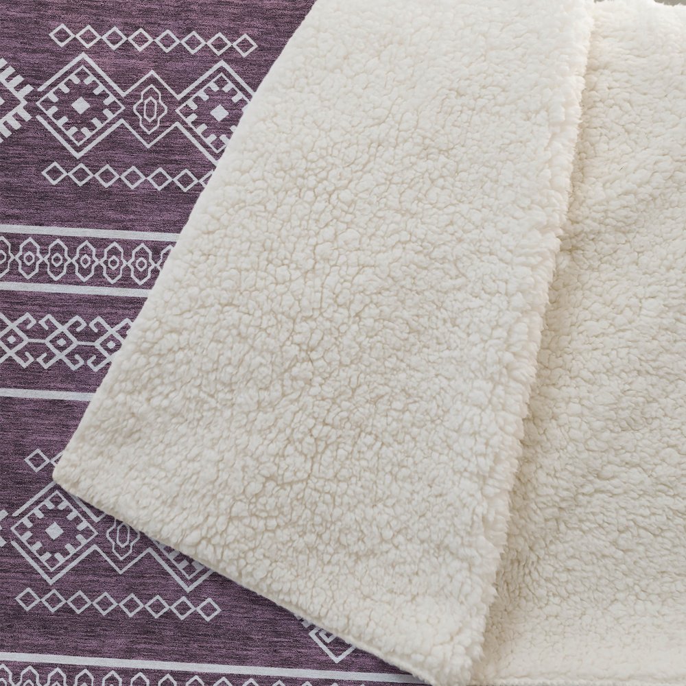 Premium Machine Washable ASB901 Eggplant 50" x 70" Sherpa Throw Blanket. Picture 2