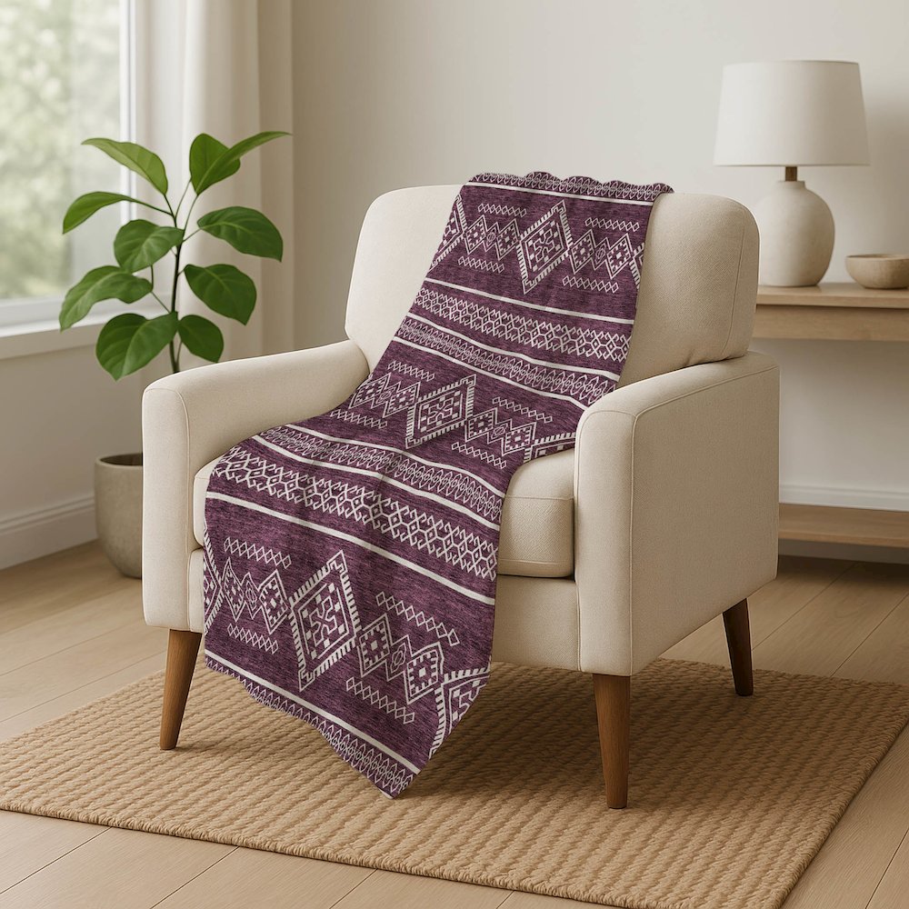 Premium Machine Washable ASB901 Eggplant 50" x 70" Sherpa Throw Blanket. Picture 5