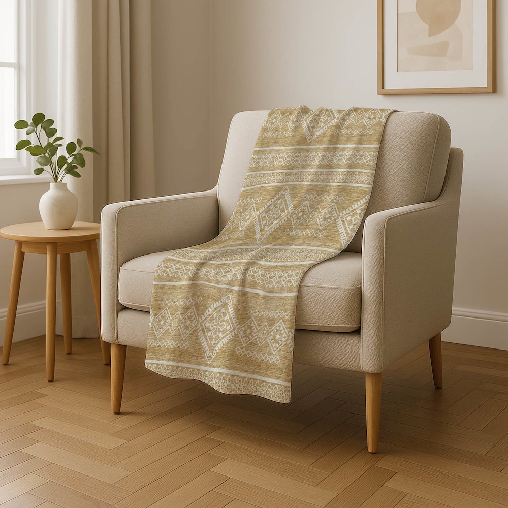 Premium Machine Washable ASB901 Gold 50" x 70" Sherpa Throw Blanket. Picture 4