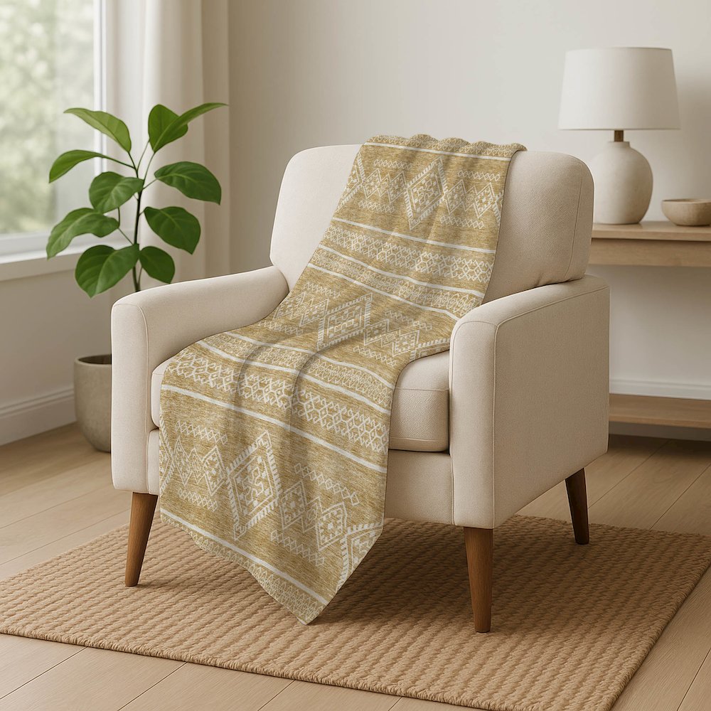 Premium Machine Washable ASB901 Gold 50" x 70" Sherpa Throw Blanket. Picture 5