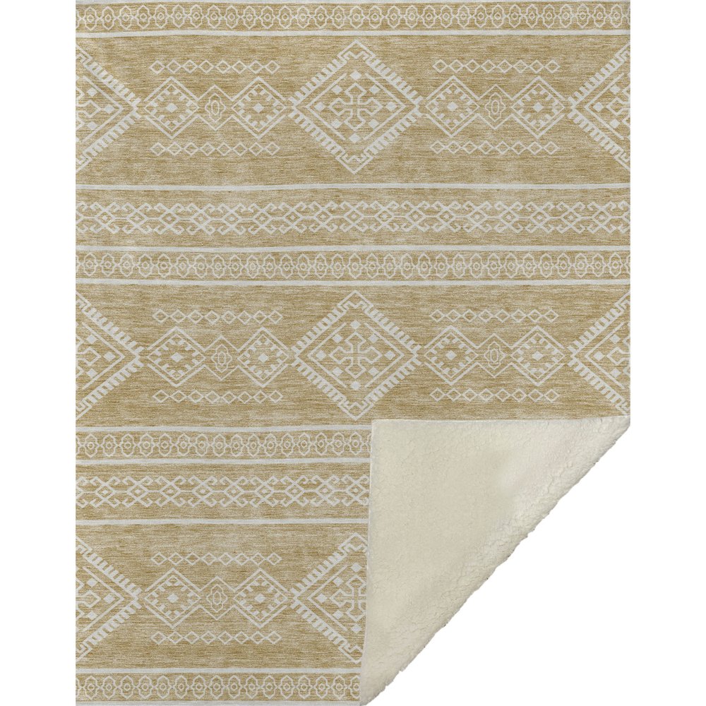 Premium Machine Washable ASB901 Gold 50" x 70" Sherpa Throw Blanket. Picture 1