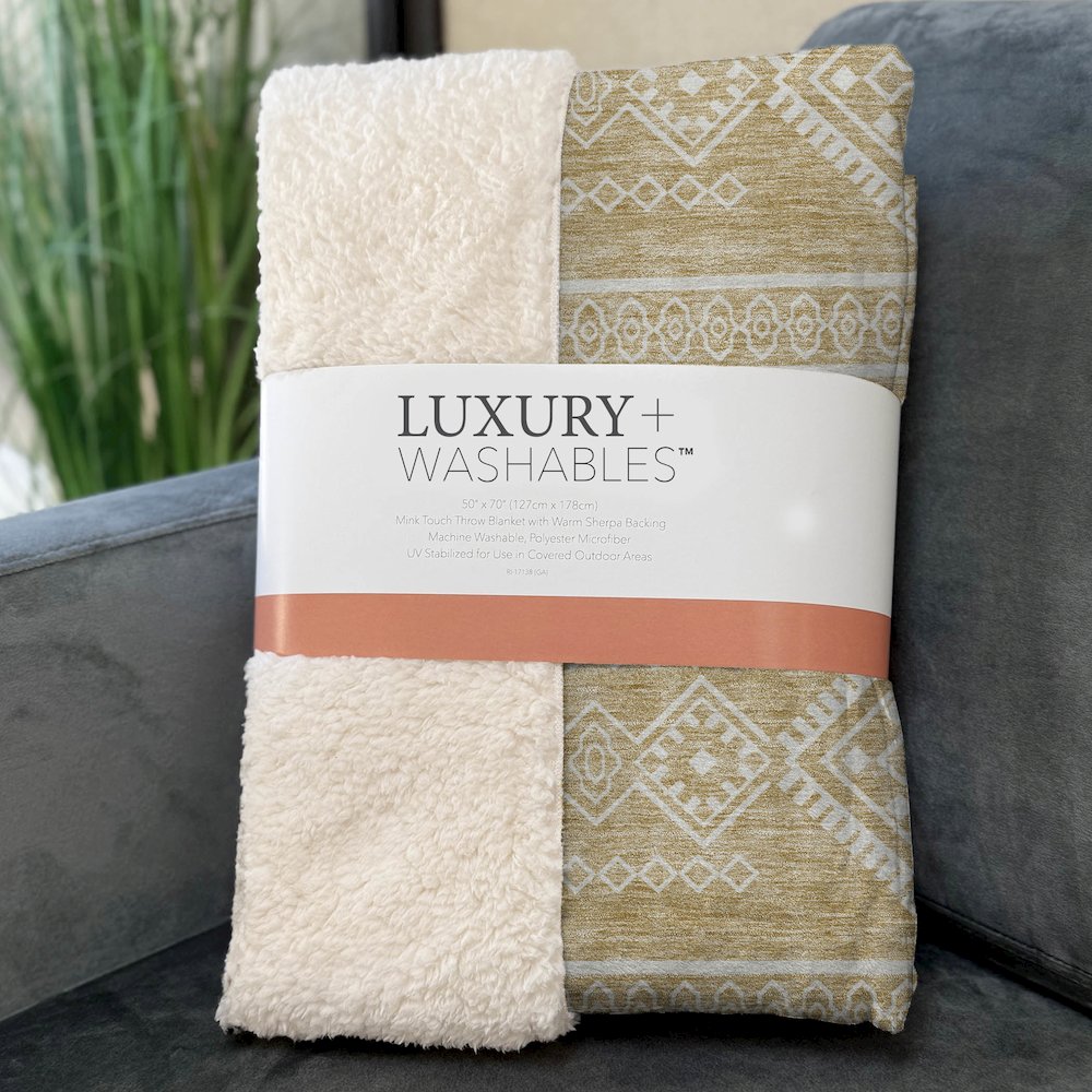 Premium Machine Washable ASB901 Gold 50" x 70" Sherpa Throw Blanket. Picture 3