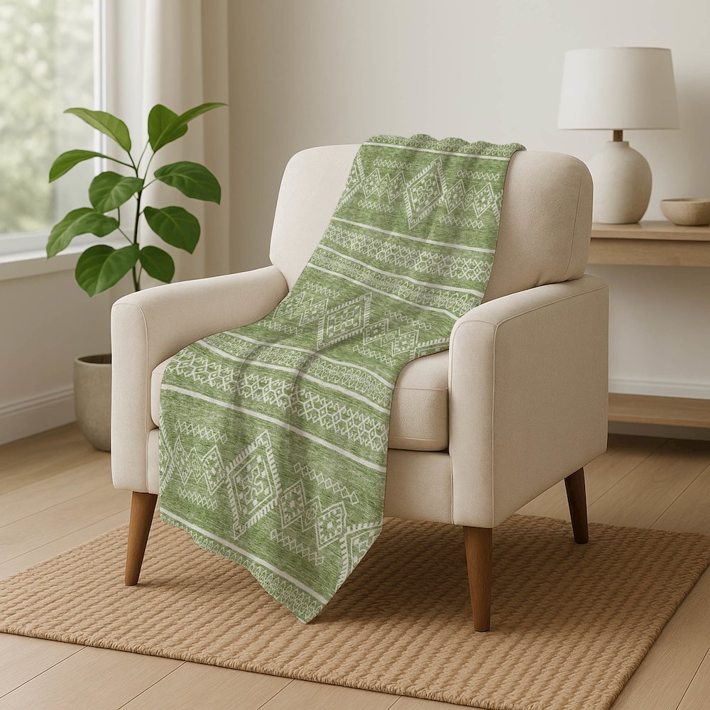 Premium Machine Washable ASB901 Green 50" x 70" Sherpa Throw Blanket. Picture 5
