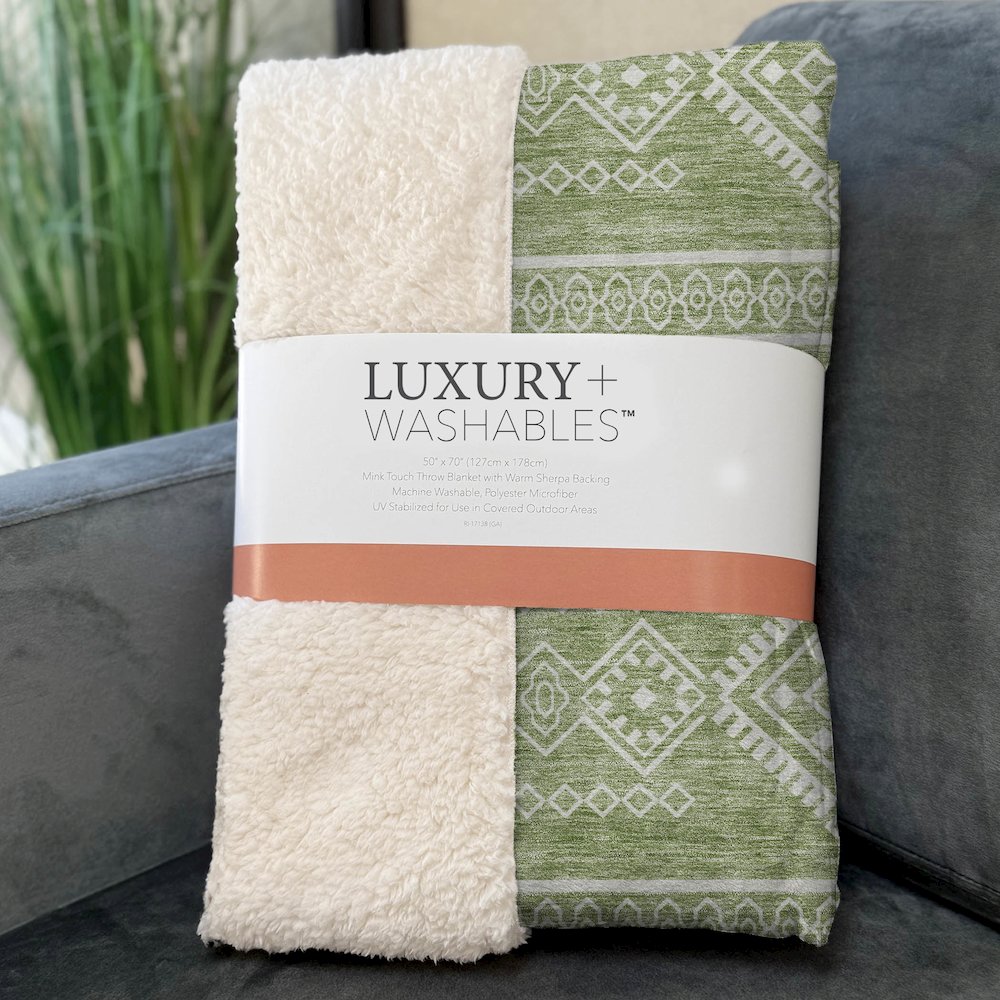 Premium Machine Washable ASB901 Green 50" x 70" Sherpa Throw Blanket. Picture 3