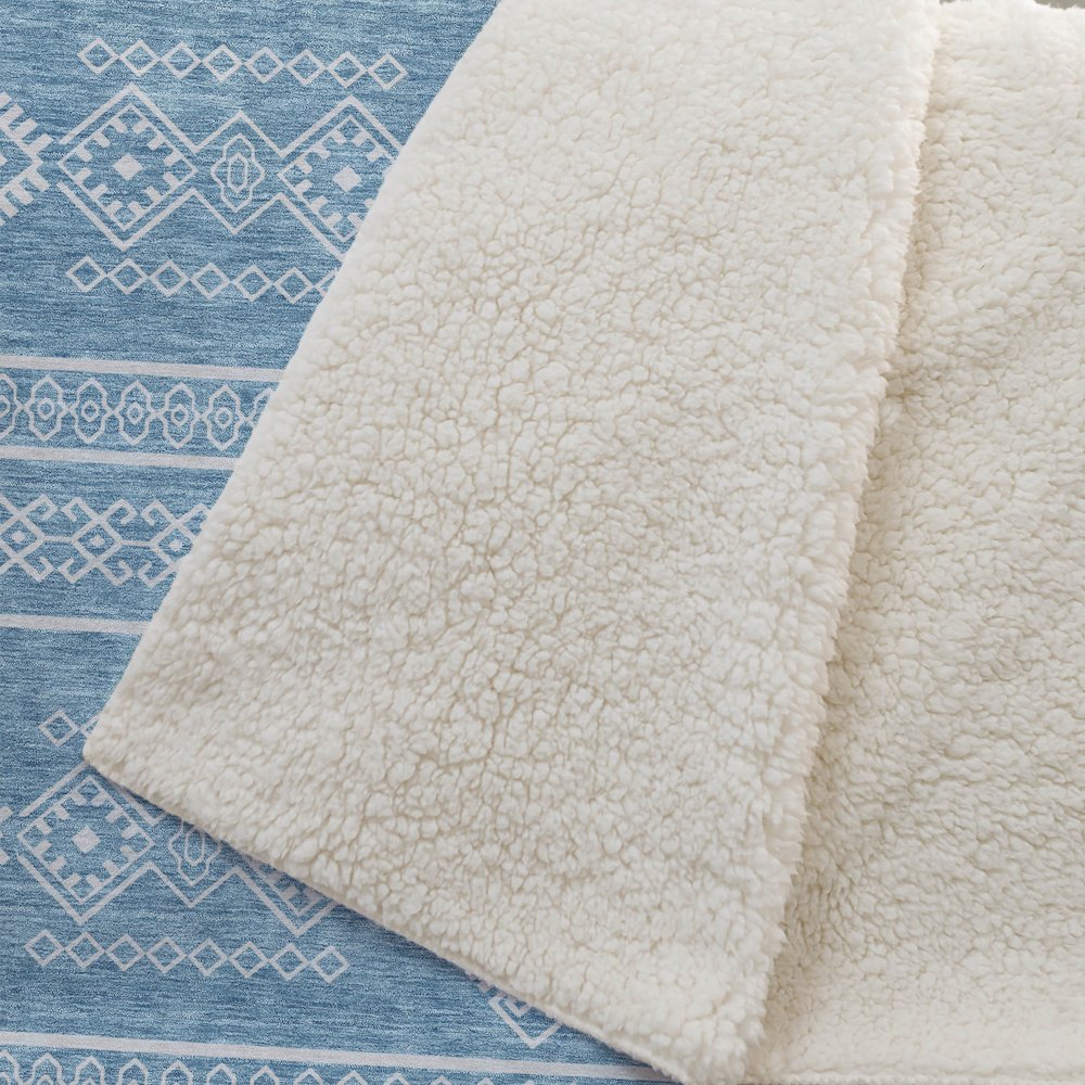 Premium Machine Washable ASB901 Teal 50" x 70" Sherpa Throw Blanket. Picture 2