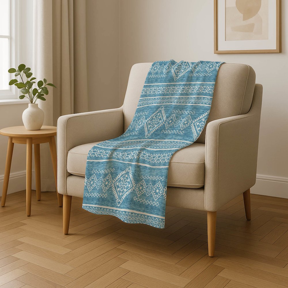 Premium Machine Washable ASB901 Teal 50" x 70" Sherpa Throw Blanket. Picture 4