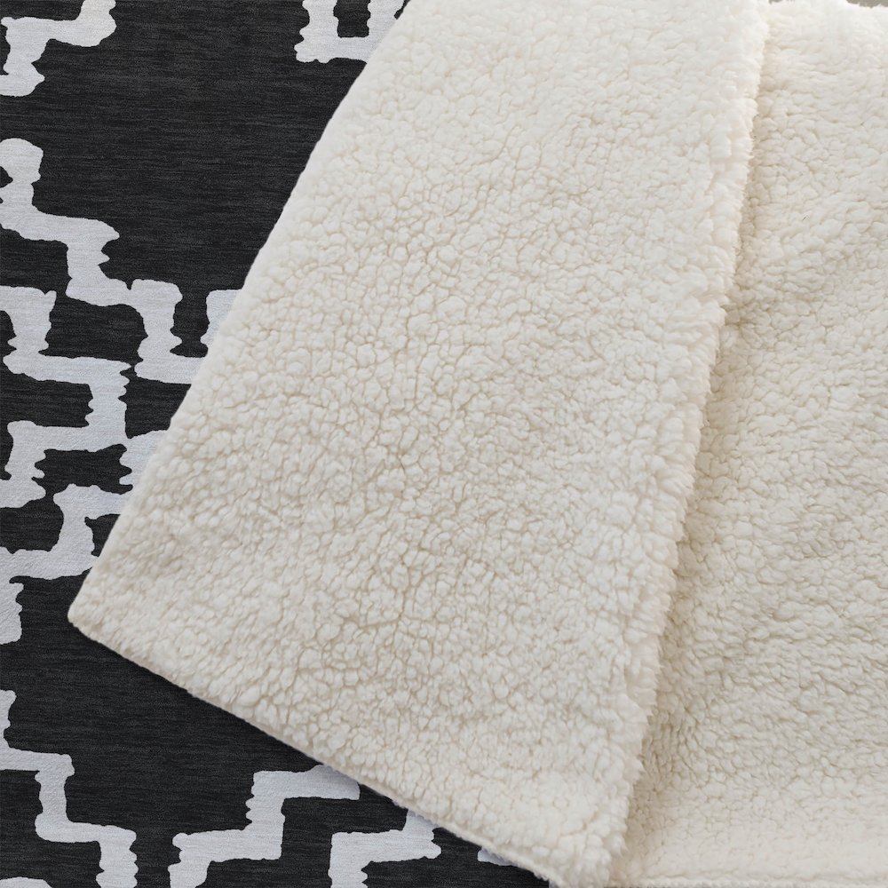 Premium Machine Washable ASB902 Black 50" x 70" Sherpa Throw Blanket. Picture 2