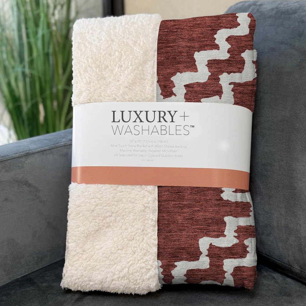 Premium Machine Washable ASB902 Brick 50" x 70" Sherpa Throw Blanket. Picture 3