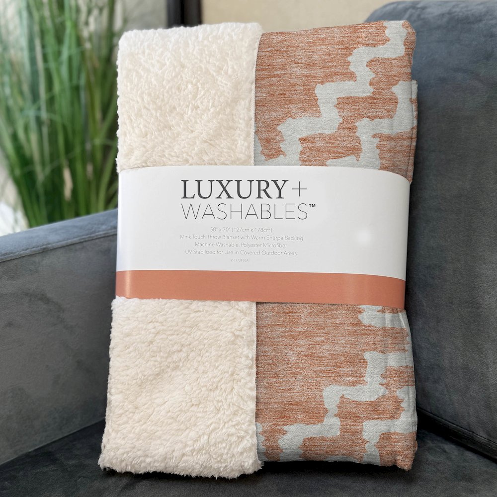 Premium Machine Washable ASB902 Salmon 50" x 70" Sherpa Throw Blanket. Picture 3