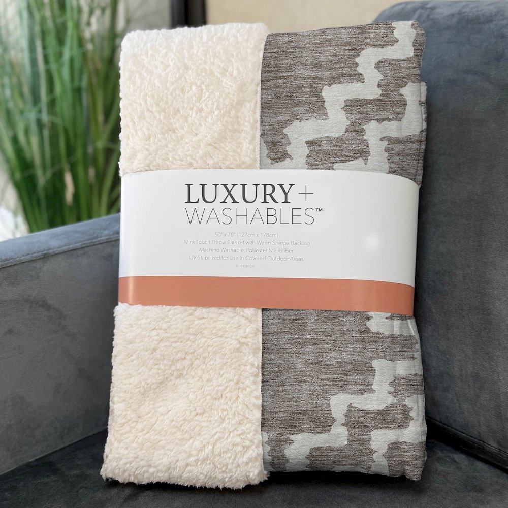 Premium Machine Washable ASB902 Taupe 50" x 70" Sherpa Throw Blanket. Picture 3