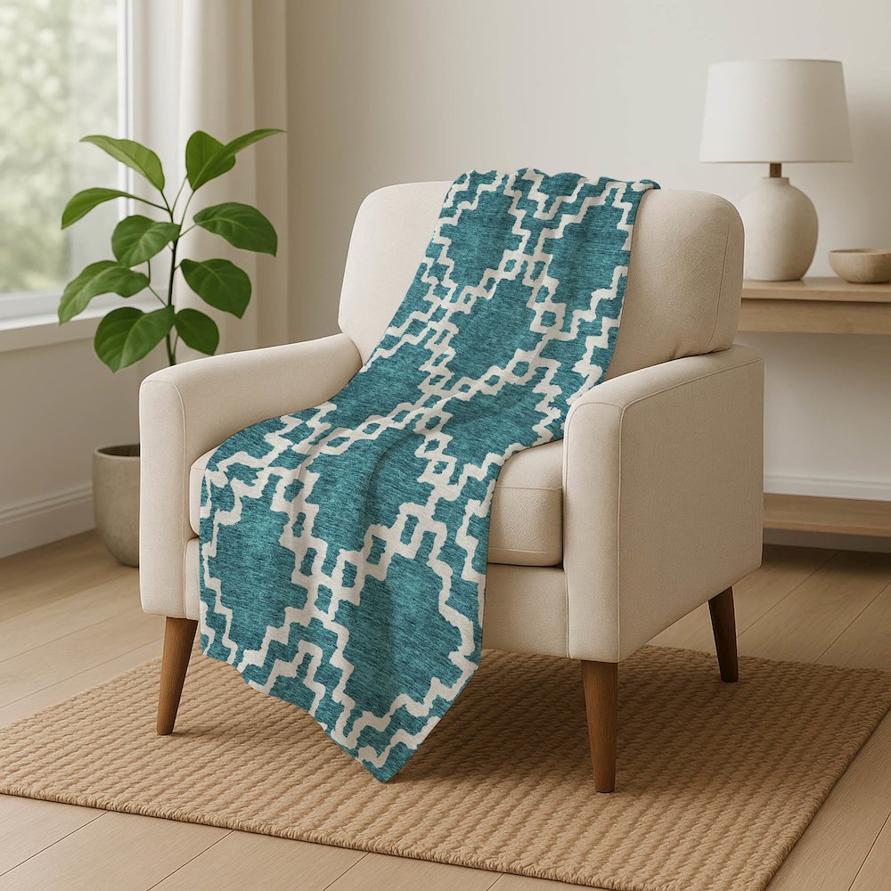 Premium Machine Washable ASB902 Teal 50" x 70" Sherpa Throw Blanket. Picture 5