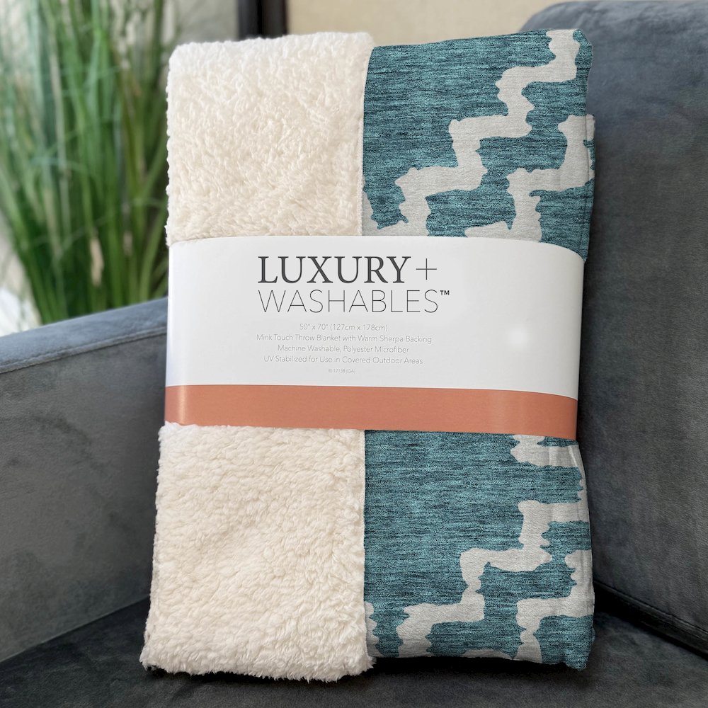Premium Machine Washable ASB902 Teal 50" x 70" Sherpa Throw Blanket. Picture 3