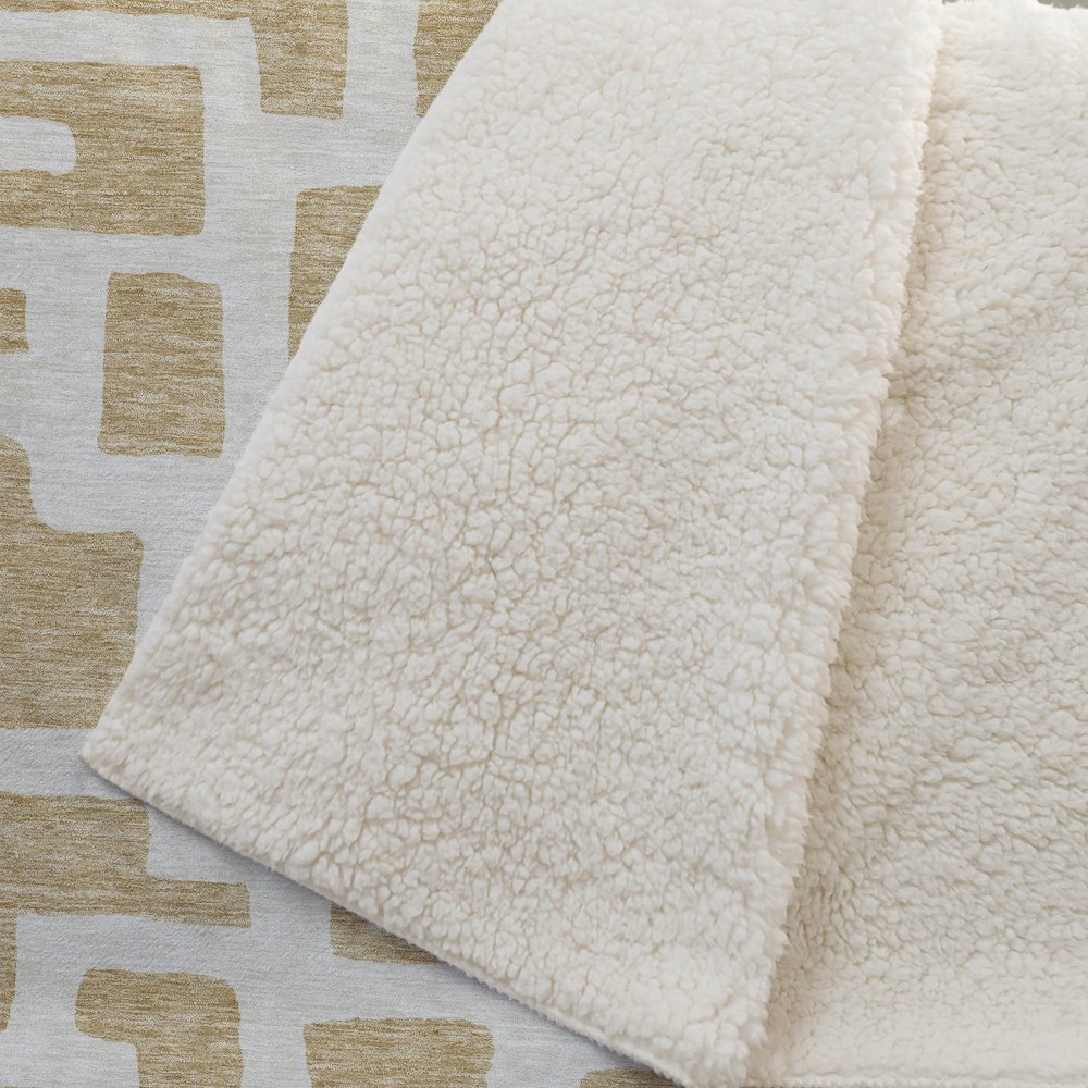 Premium Machine Washable ASB903 Gold 50" x 70" Sherpa Throw Blanket. Picture 2