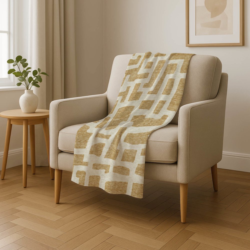 Premium Machine Washable ASB903 Gold 50" x 70" Sherpa Throw Blanket. Picture 4