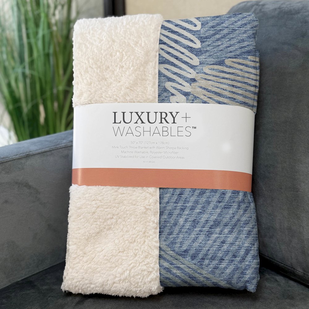 Premium Machine Washable ASB904 Blue 50" x 70" Sherpa Throw Blanket. Picture 3