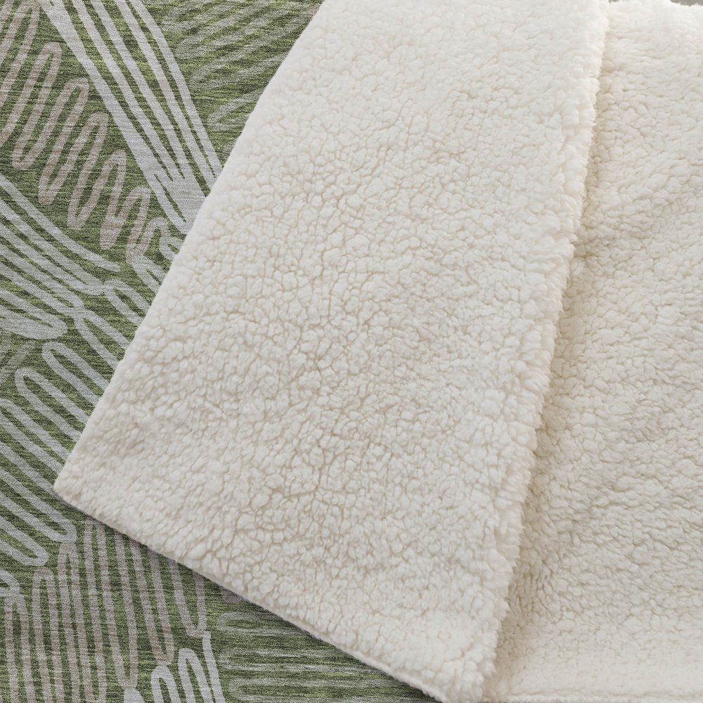 Premium Machine Washable ASB904 Olive 50" x 70" Sherpa Throw Blanket. Picture 2