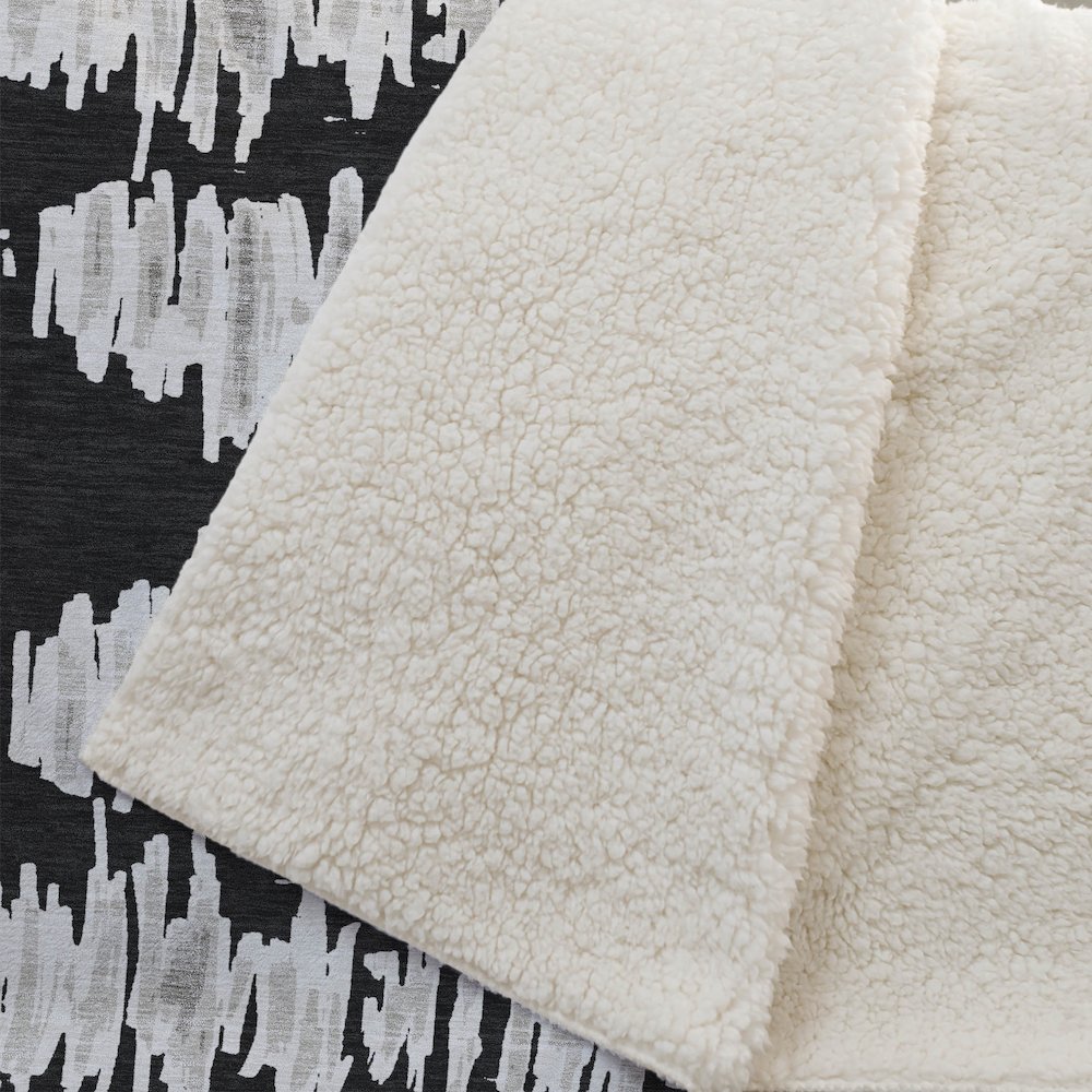 Premium Machine Washable ASB905 Black 50" x 70" Sherpa Throw Blanket. Picture 2