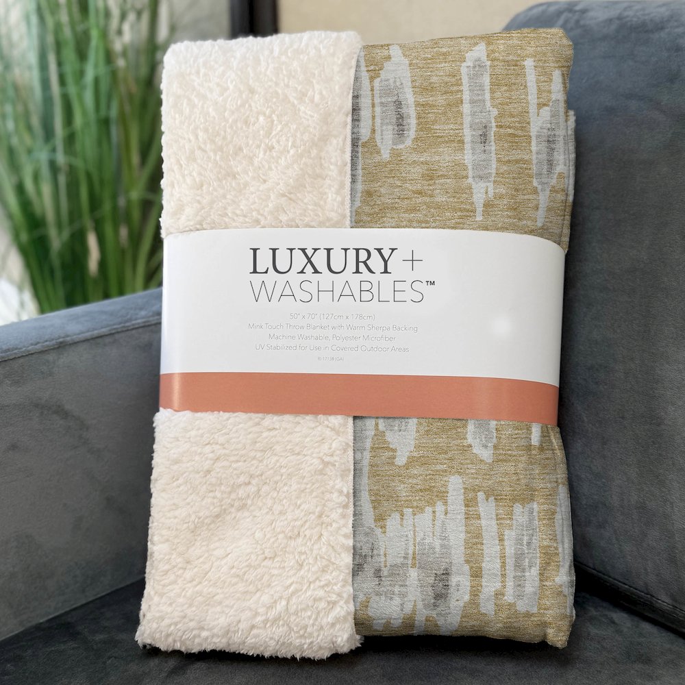 Premium Machine Washable ASB905 Gold 50" x 70" Sherpa Throw Blanket. Picture 3