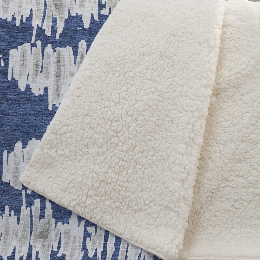 Premium Machine Washable ASB905 Navy 50" x 70" Sherpa Throw Blanket. Picture 2