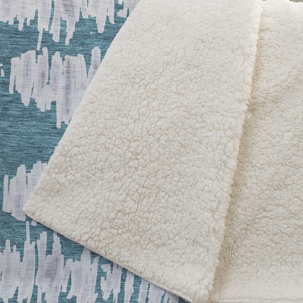 Premium Machine Washable ASB905 Teal 50" x 70" Sherpa Throw Blanket. Picture 2