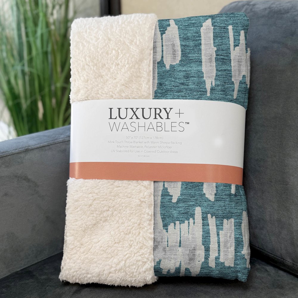 Premium Machine Washable ASB905 Teal 50" x 70" Sherpa Throw Blanket. Picture 3