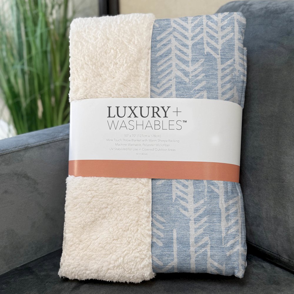 Premium Machine Washable ASB906 Sky 50" x 70" Sherpa Throw Blanket. Picture 3