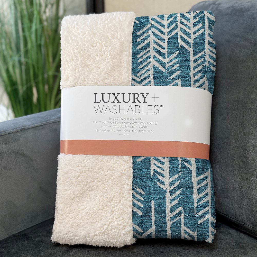 Premium Machine Washable ASB906 Teal 50" x 70" Sherpa Throw Blanket. Picture 3
