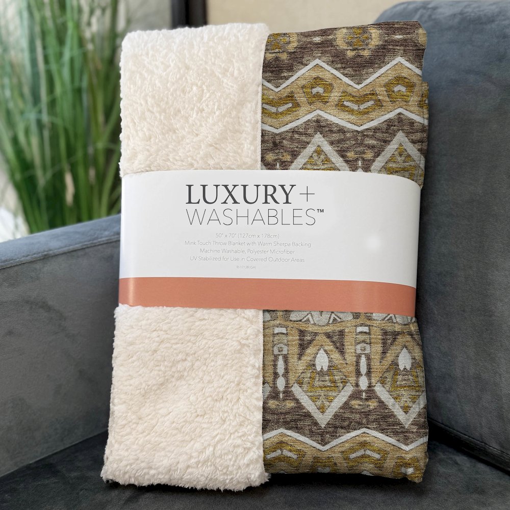 Premium Machine Washable ASB909 Gold 50" x 70" Sherpa Throw Blanket. Picture 3