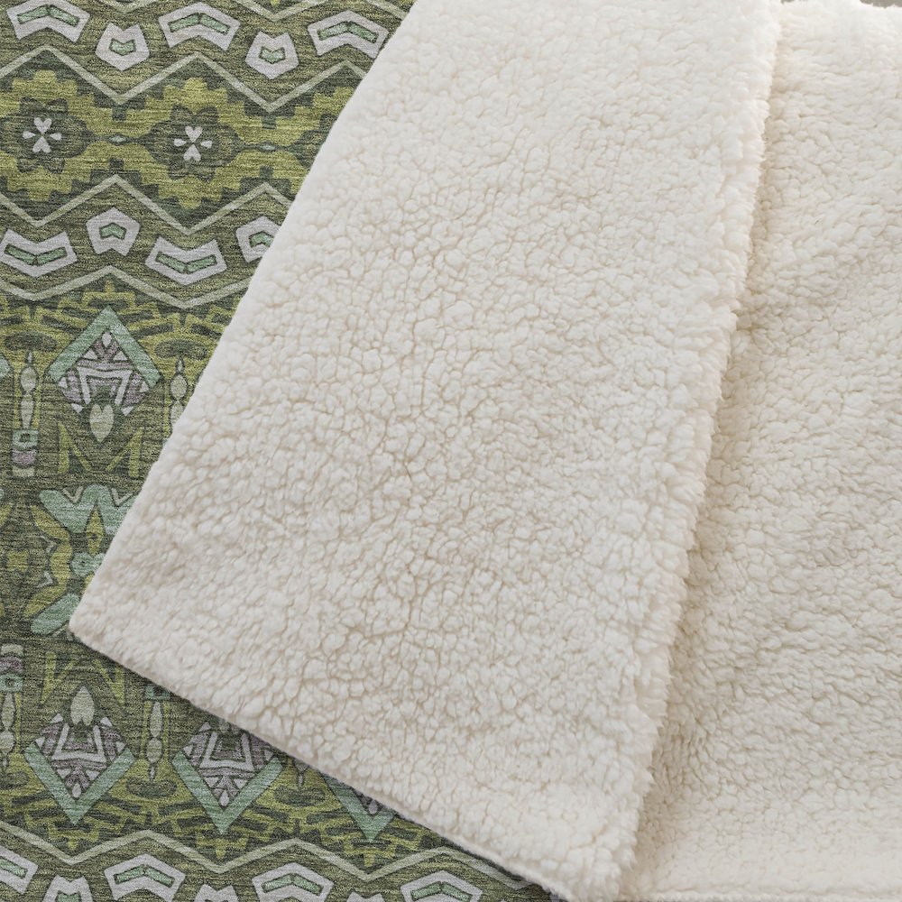 Premium Machine Washable ASB909 Olive 50" x 70" Sherpa Throw Blanket. Picture 2