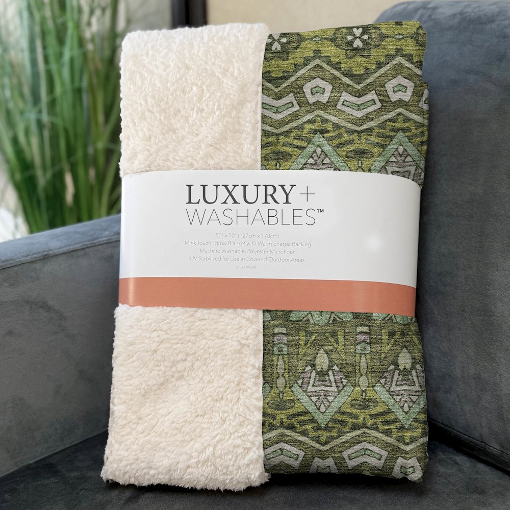 Premium Machine Washable ASB909 Olive 50" x 70" Sherpa Throw Blanket. Picture 3