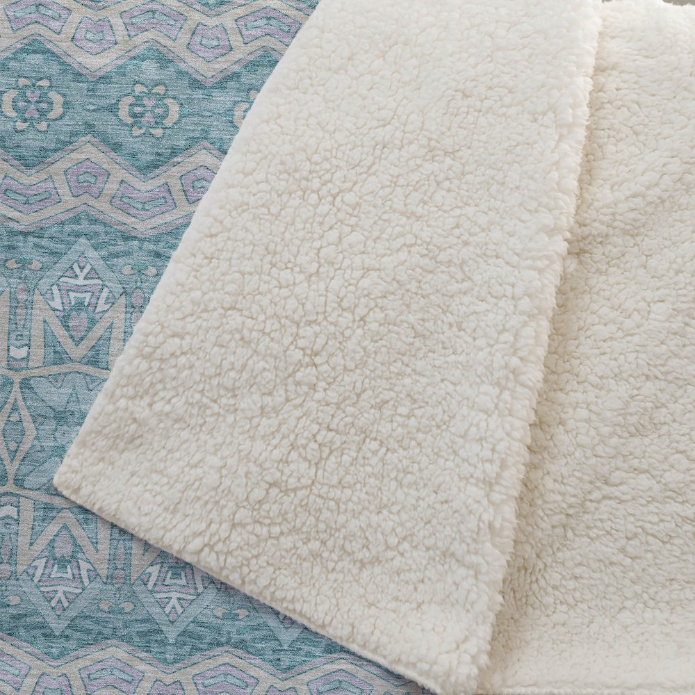 Premium Machine Washable ASB909 Teal 50" x 70" Sherpa Throw Blanket. Picture 2