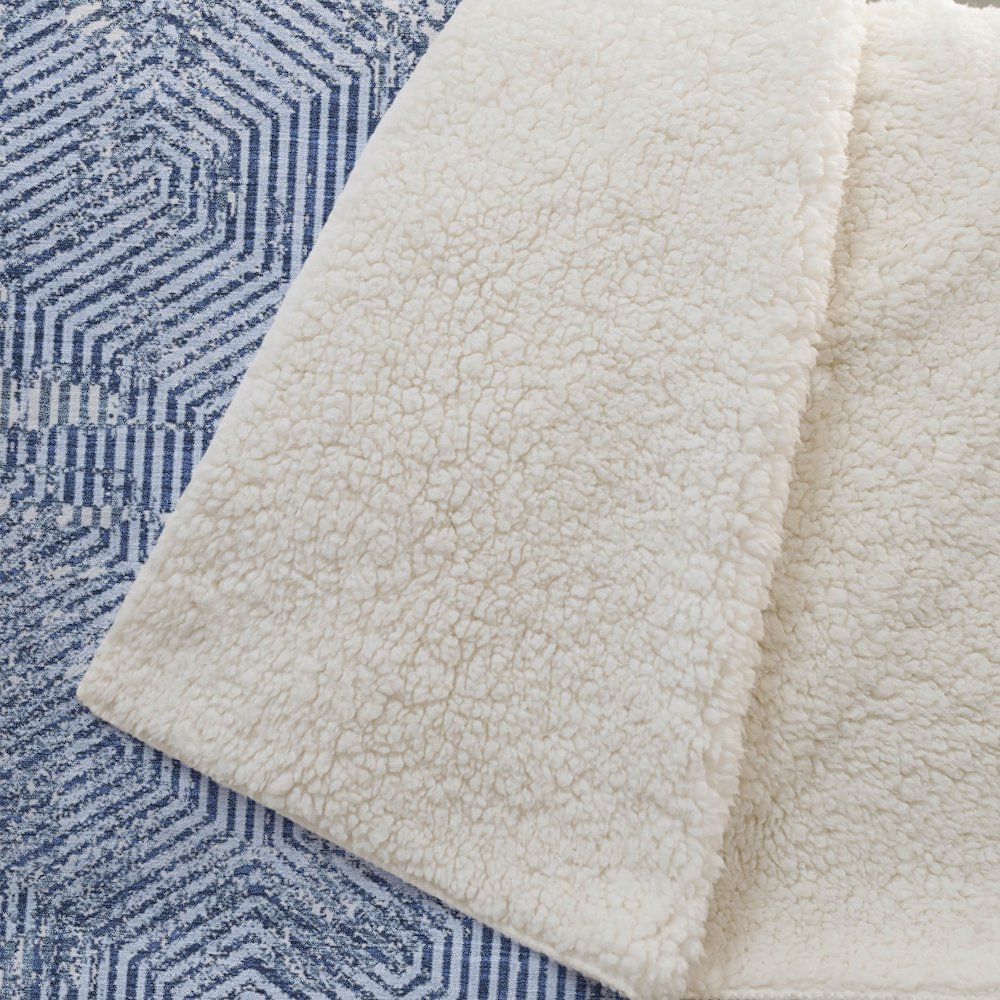 Premium Machine Washable ASB912 Navy 50" x 70" Sherpa Throw Blanket. Picture 2