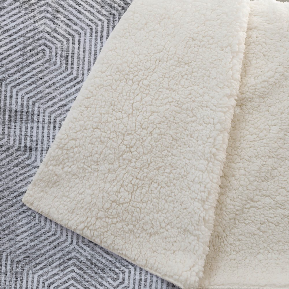 Premium Machine Washable ASB912 Silver 50" x 70" Sherpa Throw Blanket. Picture 2