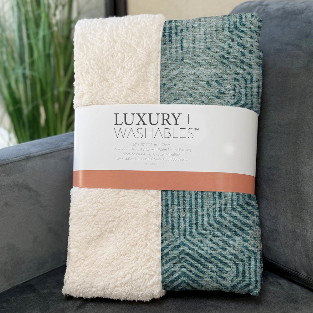 Premium Machine Washable ASB912 Teal 50" x 70" Sherpa Throw Blanket. Picture 3