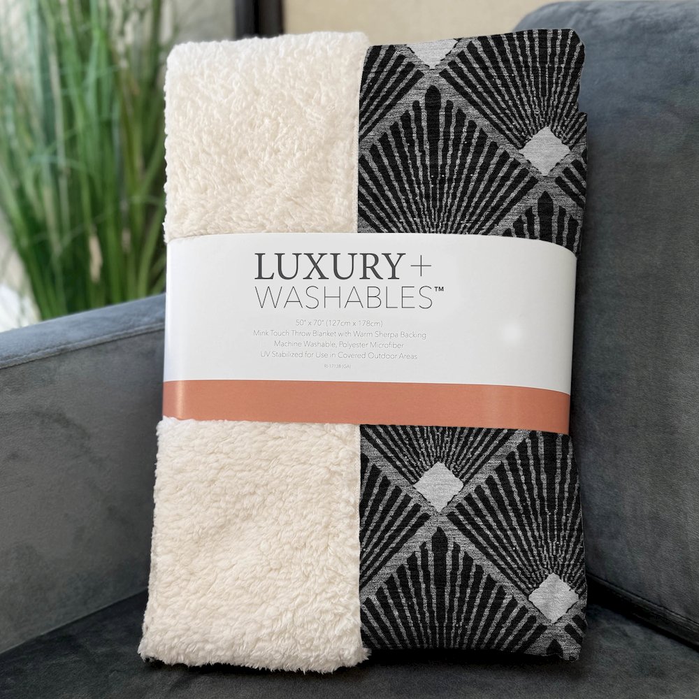 Premium Machine Washable ASB914 Black 50" x 70" Sherpa Throw Blanket. Picture 3