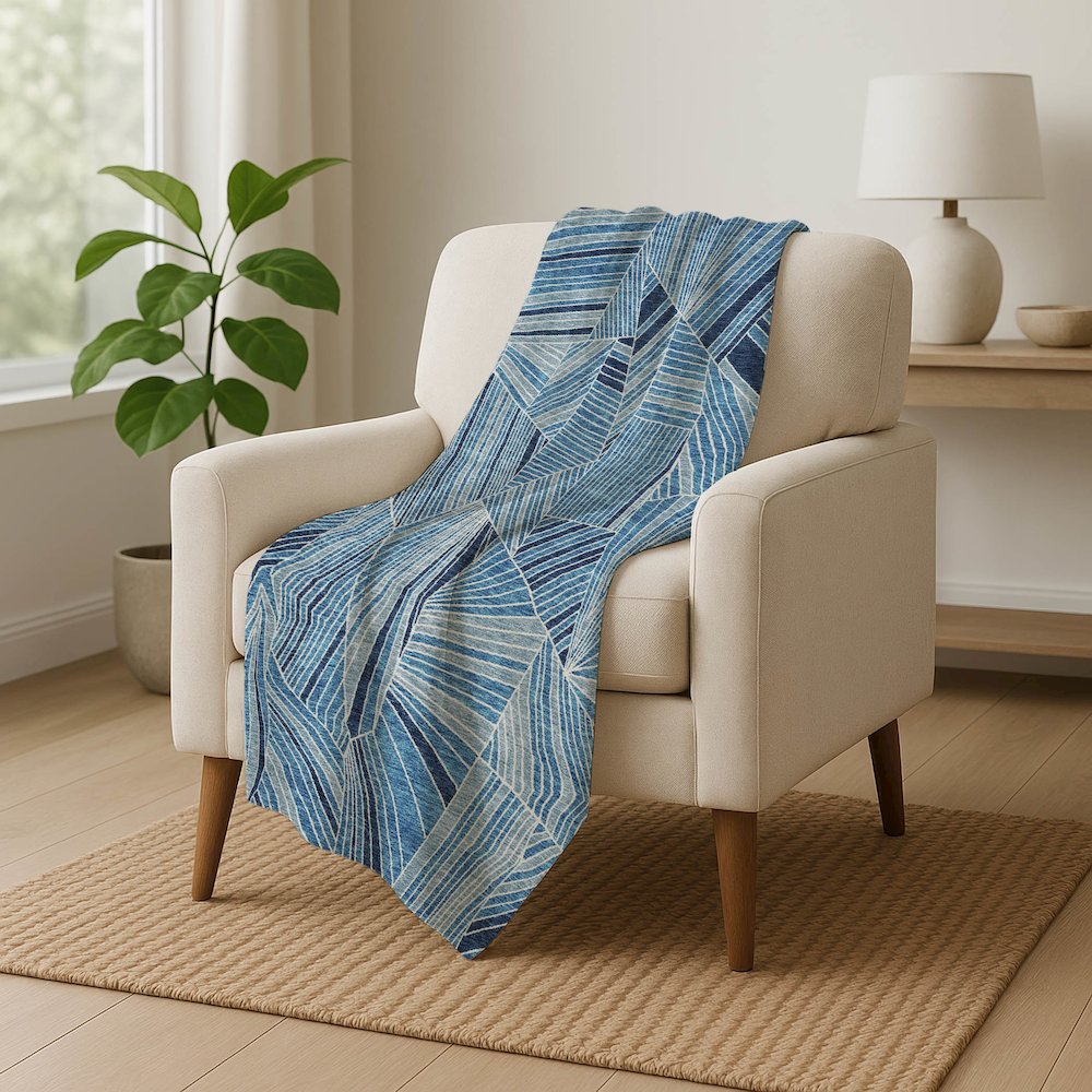 Premium Machine Washable ASB915 Blue 50" x 70" Sherpa Throw Blanket. Picture 5