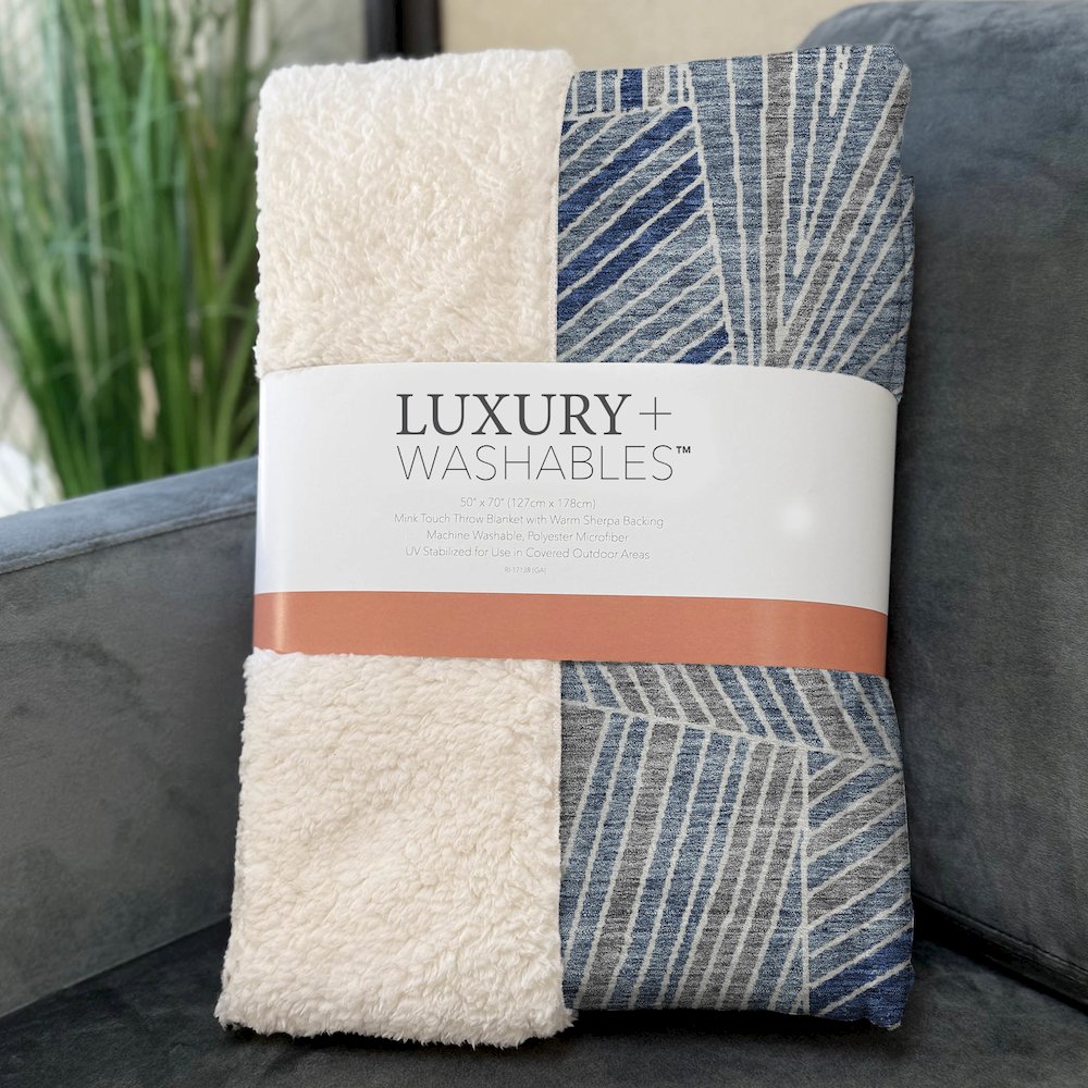 Premium Machine Washable ASB915 Denim 50" x 70" Sherpa Throw Blanket. Picture 3
