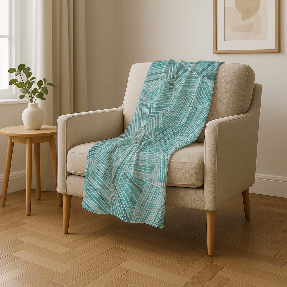 Premium Machine Washable ASB915 Teal 50" x 70" Sherpa Throw Blanket. Picture 4