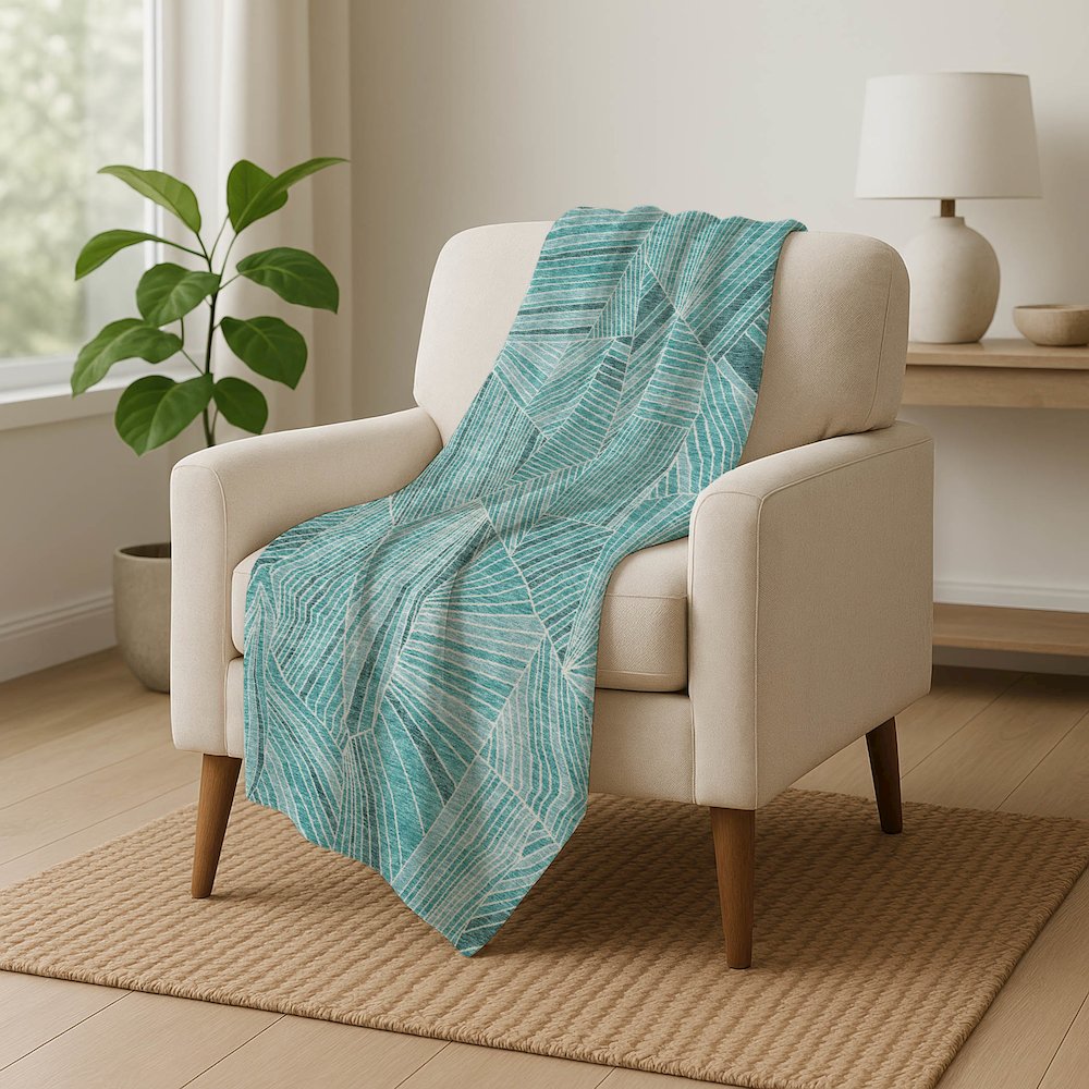 Premium Machine Washable ASB915 Teal 50" x 70" Sherpa Throw Blanket. Picture 5