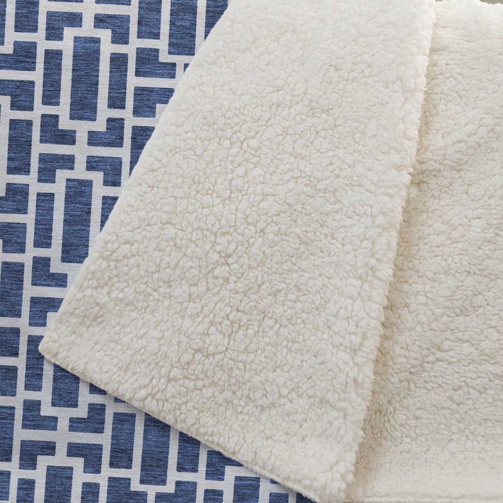 Premium Machine Washable ASB916 Navy 50" x 70" Sherpa Throw Blanket. Picture 2