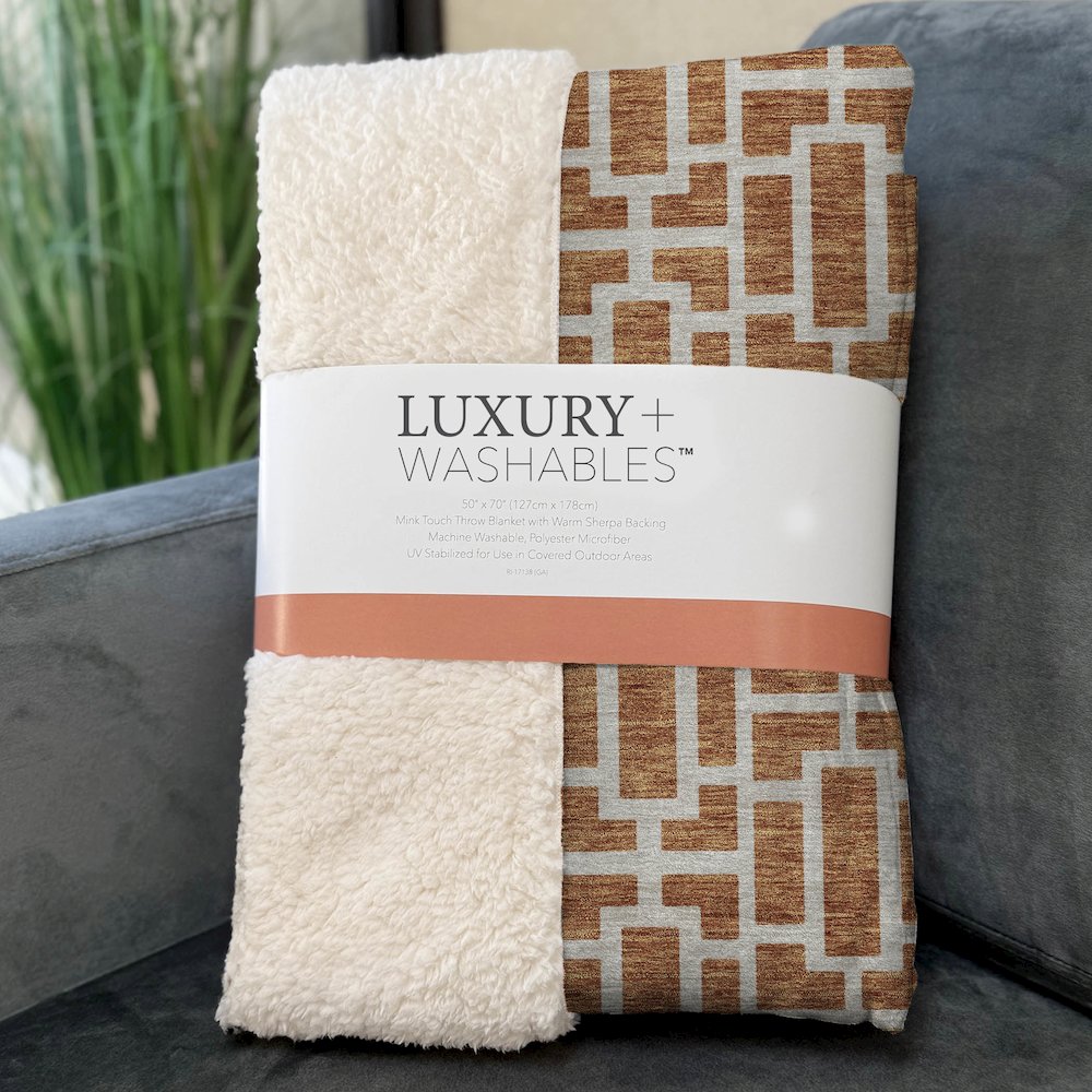 Premium Machine Washable ASB916 Terracotta 50" x 70" Sherpa Throw Blanket. Picture 3