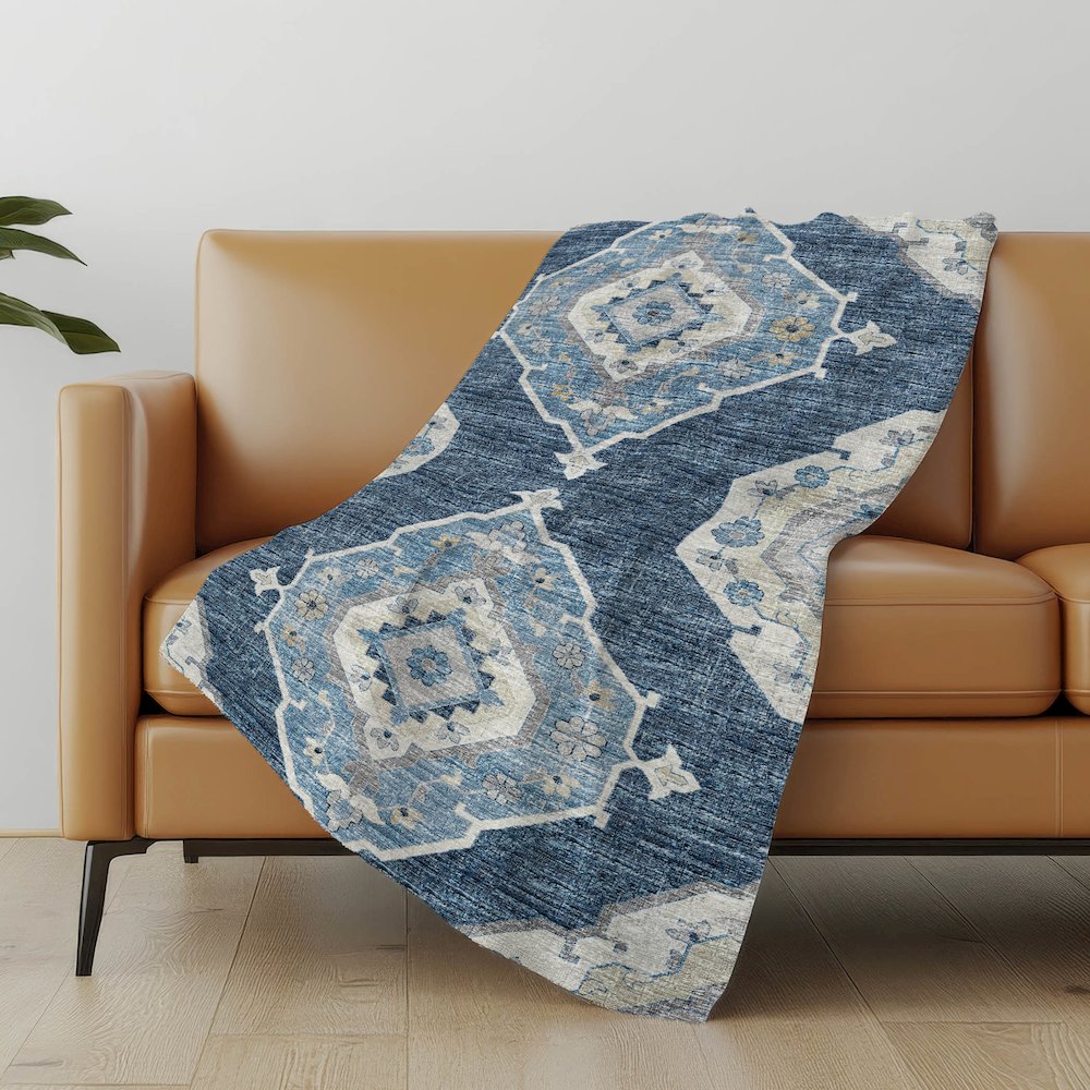 Premium Machine Washable ASB91 Blue 50" x 70" Sherpa Throw Blanket. Picture 4