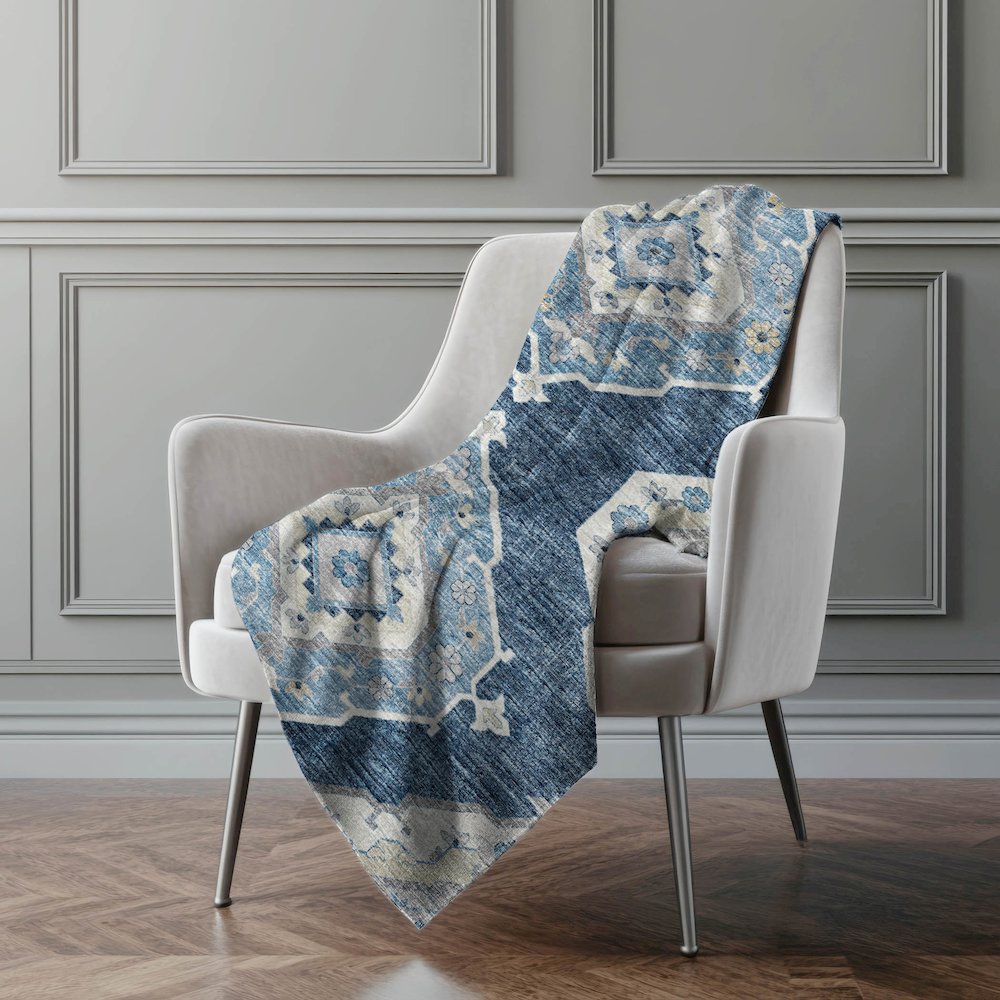 Premium Machine Washable ASB91 Blue 50" x 70" Sherpa Throw Blanket. Picture 5