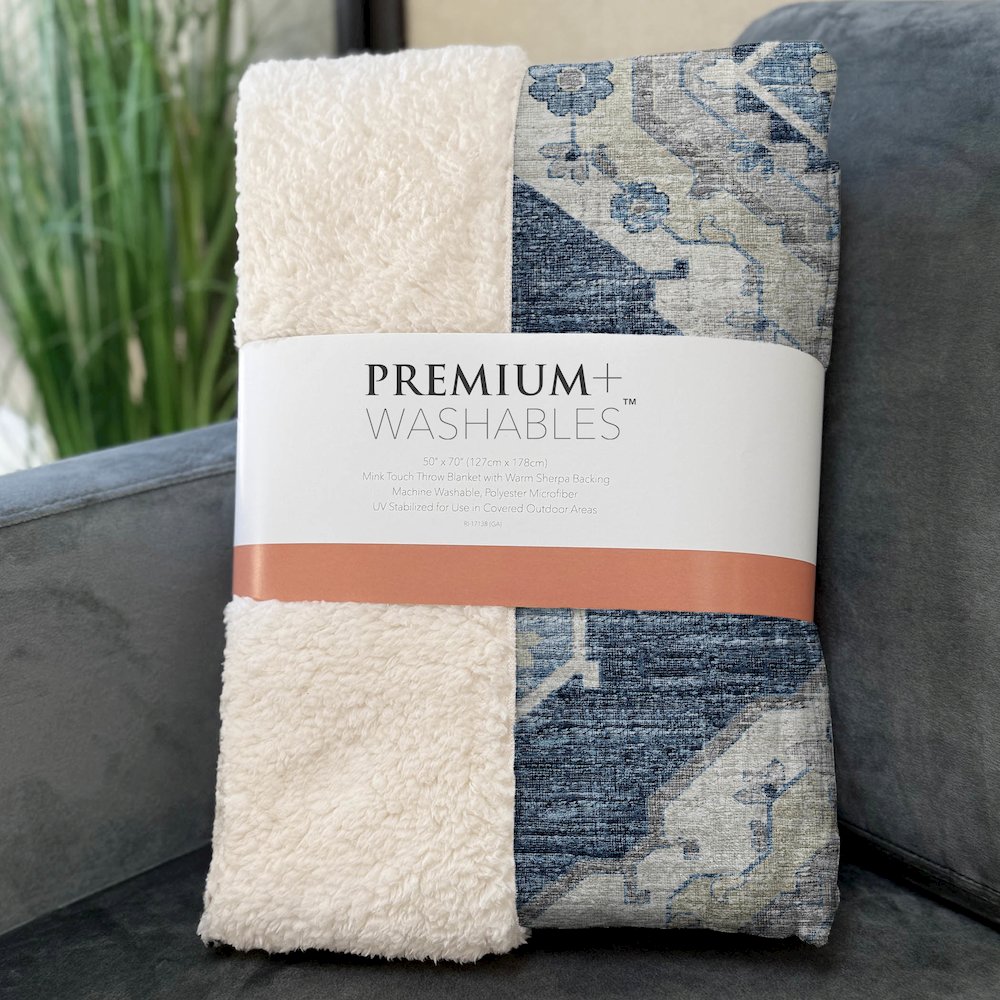 Premium Machine Washable ASB91 Blue 50" x 70" Sherpa Throw Blanket. Picture 3
