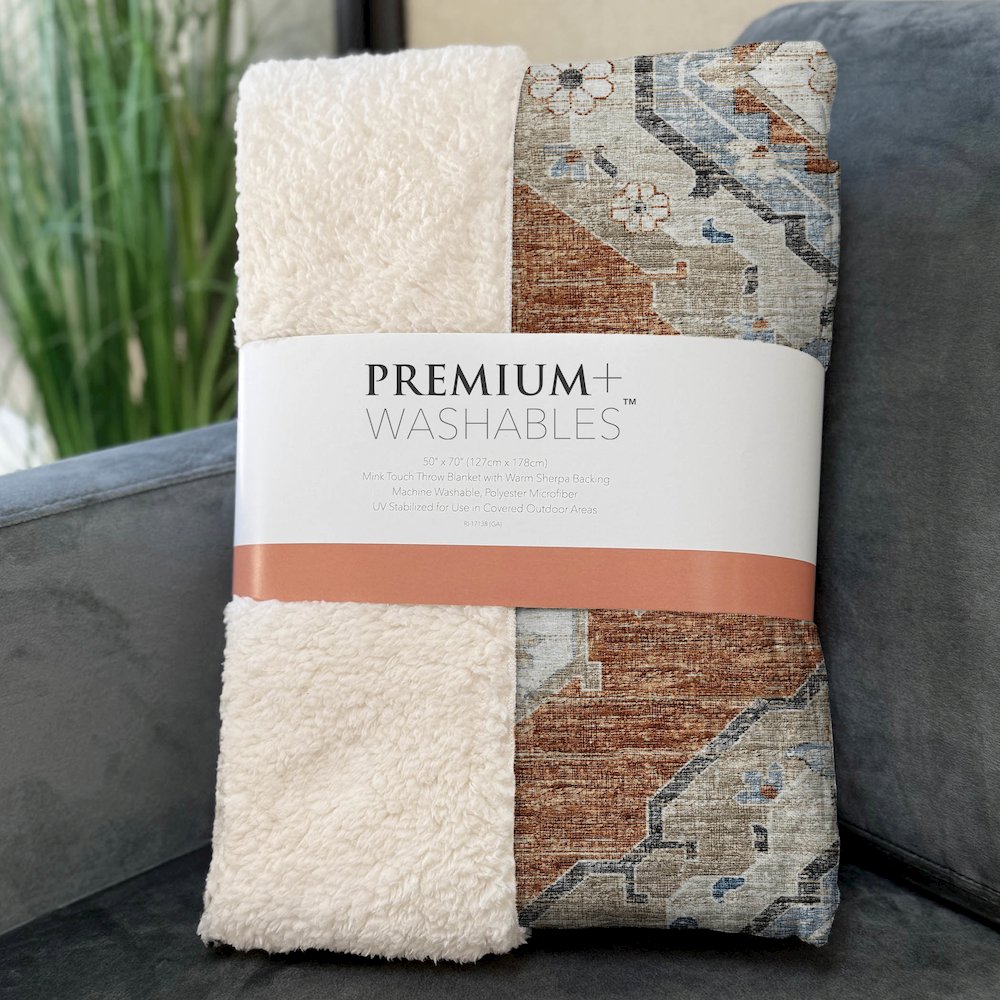 Premium Machine Washable ASB91 Clay 50" x 70" Sherpa Throw Blanket. Picture 3