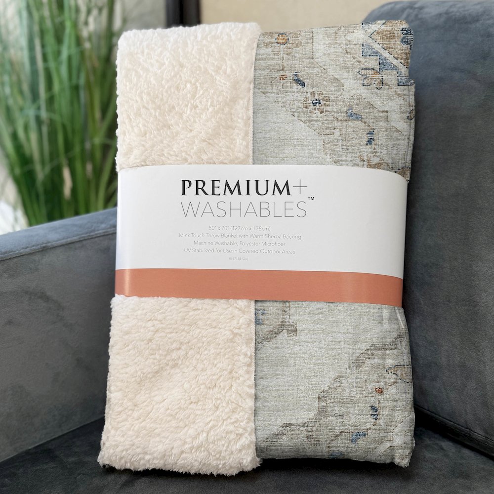 Premium Machine Washable ASB91 Linen 50" x 70" Sherpa Throw Blanket. Picture 3